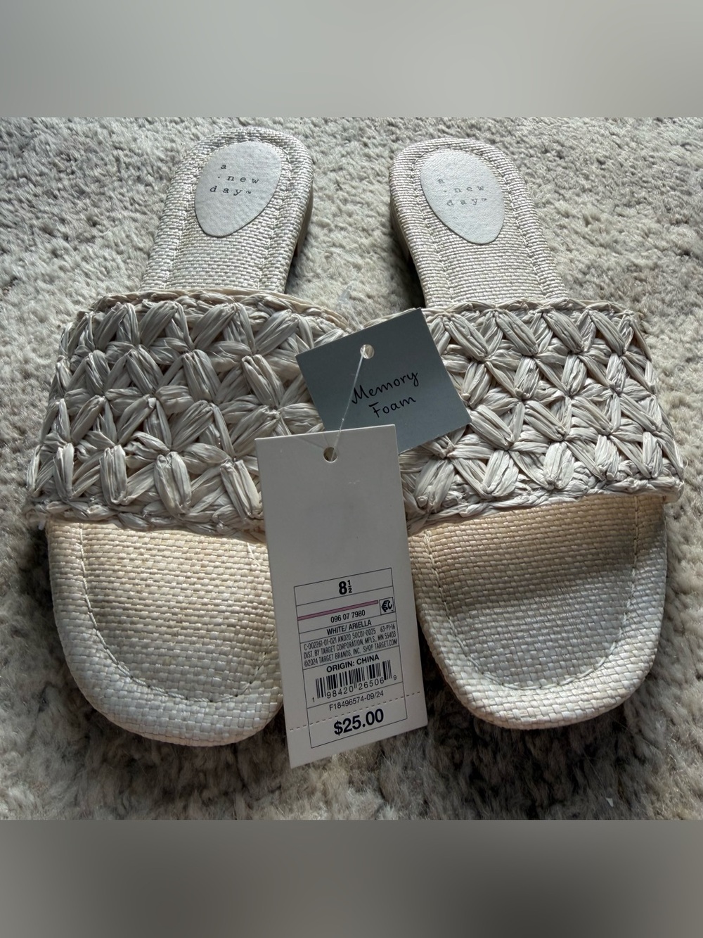 A New Day Raffia Woven Slide Sandals Cream Size 8.5 NWT - Picture 4 of 6
